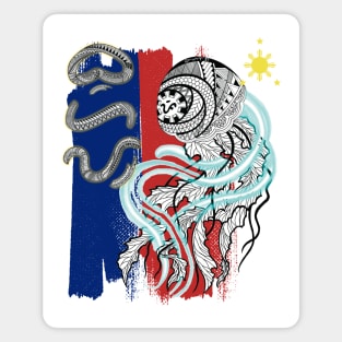 Philippine Flag-Tribal line Art Jellyfish / Baybayin word Buhay (Life) Magnet